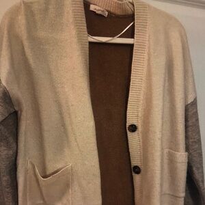 Beige and Brown Cardigan with Pockets